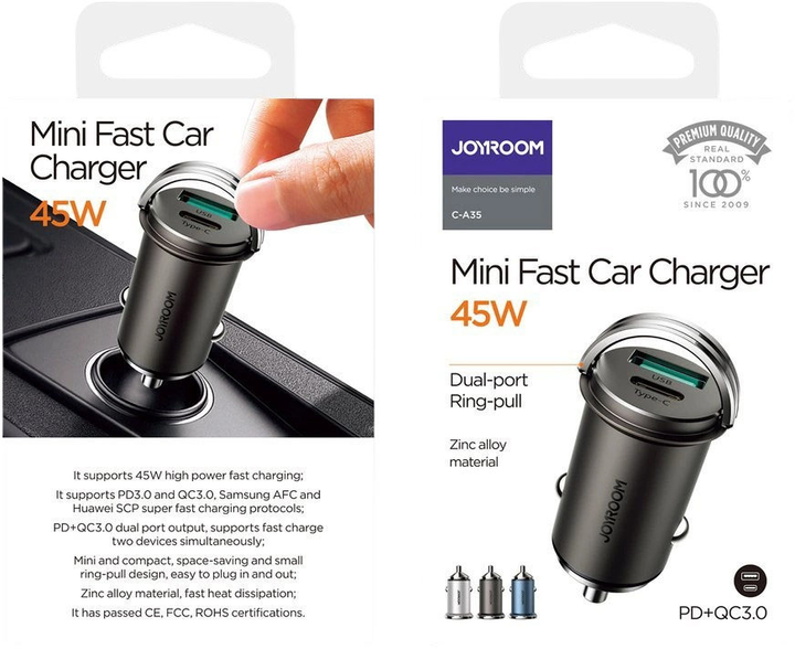 Автомобільний зарядний пристрій JOYROOM C-A35 45W USB-A/USB-C PD Grey (6941237136404) - зображення 2