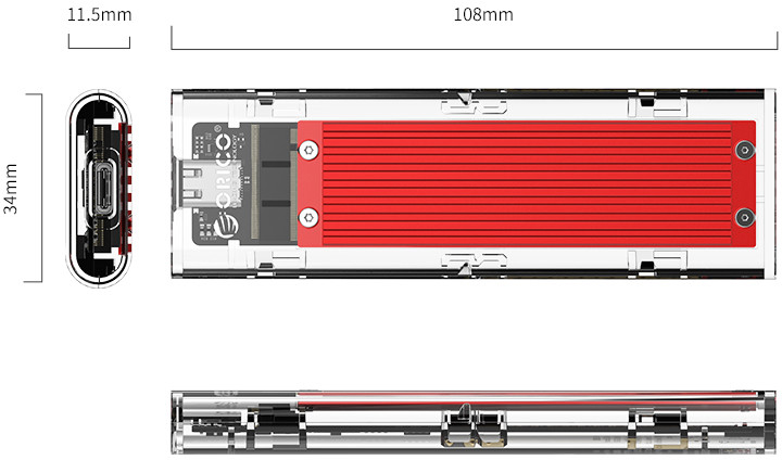 Obudowa dysku Orico TCM2-C3 M.2 NVME USB-C Red (6942227137838) - obraz 3