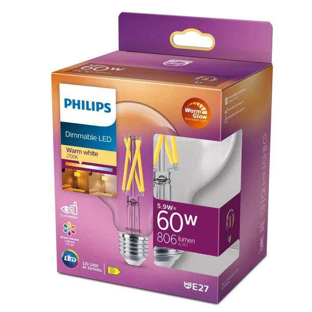 Світлодіодна лампа Philips філаментна G93 5,9Вт E27 2700K (тепле) 806лм 929003010901 - зображення 2