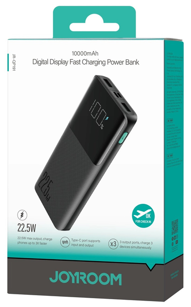 Павербанк Joyroom 10000mAh 22.5W PD QC3.0 Black (JR-QP191) - зображення 2