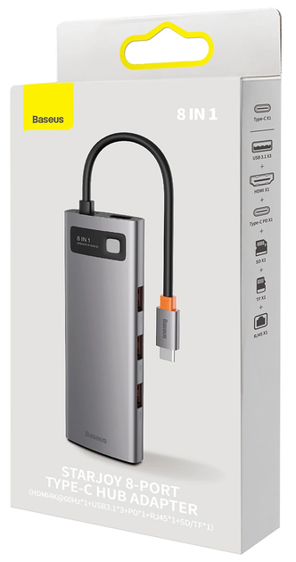 Хаб Baseus StarJoy 8in1 USB-C Grey (WKWG080213) - зображення 6