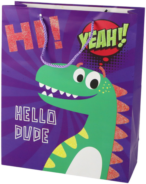 Torebka prezentowa LeanToys Dinozaur Fioletowa 32 x 26 x 10 cm (5905884453254) - obraz 1
