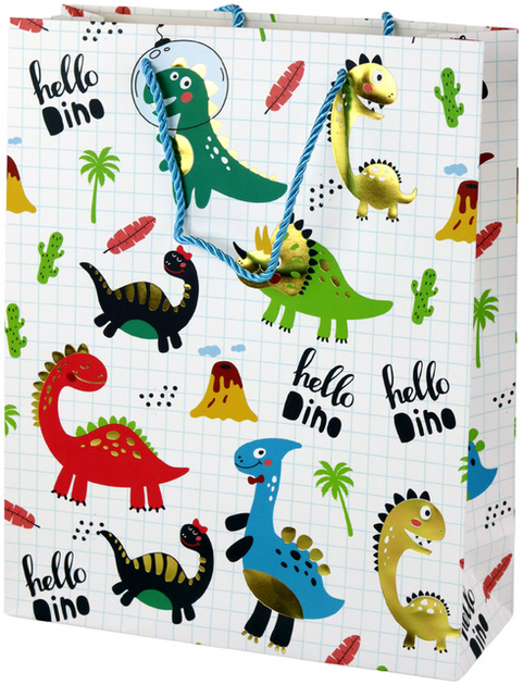 Torebka prezentowa w kratkę LeanToys Dinozaury Biała 32 x 26 x 10 cm (5905884453322) - obraz 1