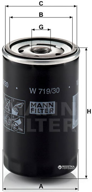 Фільтр оливний MANN W 719/30 - W 719/25 - зображення 1