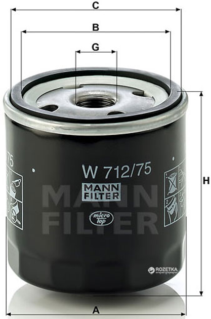 Фільтр оливний MANN W 712/75 - W 712/22 - зображення 1