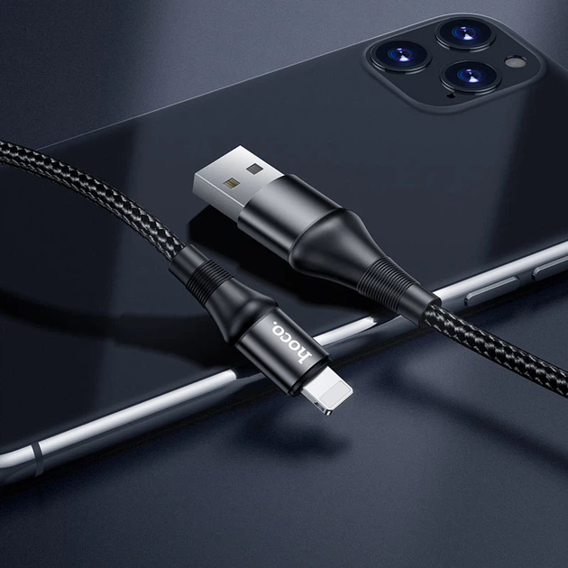 Кабель HOCO X50 USB to iP 2.4A, 1m, nylon, aluminum connectors, Black (6931474734198) - Фото 2 Кабель HOCO X50 USB to iP 2.4A, 1m, nylon, aluminum connectors, Black (6931474734198) - изображение 2