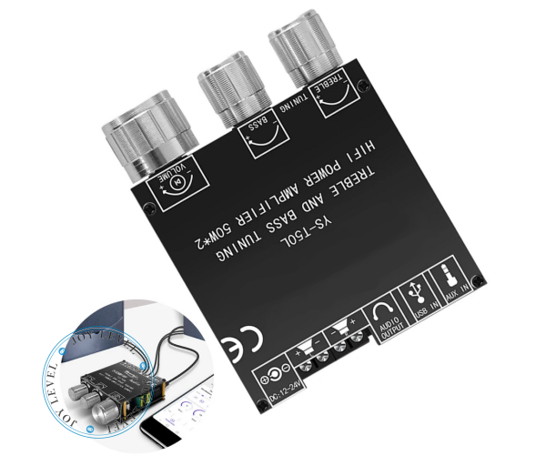 Усилитель звука двухканальный T50L 50x2 Ватт D-класс - поддержка Bluetooth AUX USB Цвет Чёрный - изображение 3