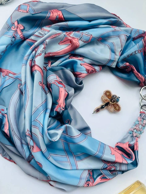 Дизайнерська хустка My Scarf "Блакита перлина" 90 на 90 см пофарбована амазонітом - изображение 3