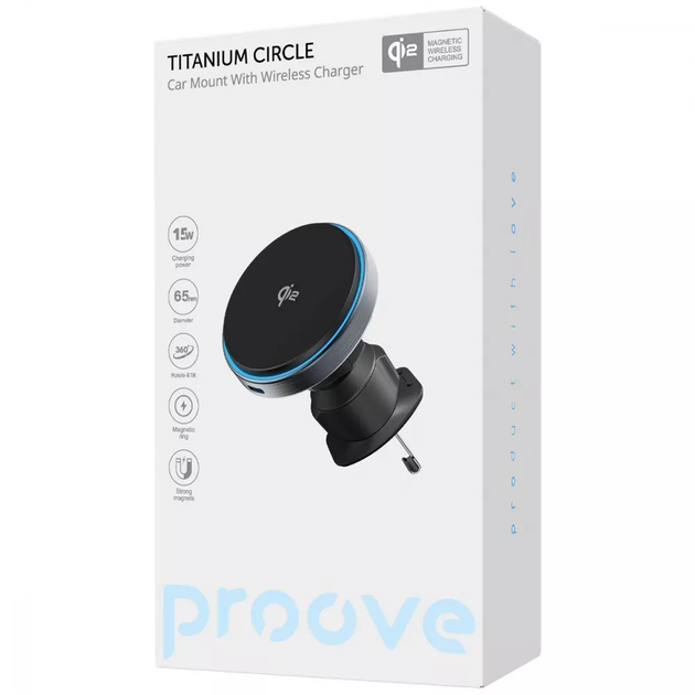 Автомобильный держатель с беспроводной зарядкой Titanium Circle Qi2 15W, магнитный, на дефлектор Серый - Фото 2 Автомобильный держатель с беспроводной зарядкой Titanium Circle Qi2 15W, магнитный, на дефлектор Серый - изображение 2