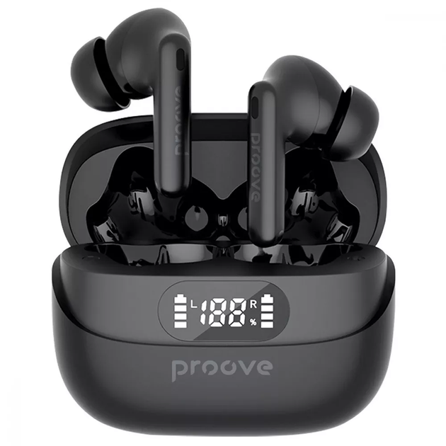 Бездротові навушники Proove Digital Pro TWS Чорні Bluetooth 5.4 з активним шумозаглушенням ANC, сенсорним керуванням та зарядним кейсом з дисплеєм - Фото 1 Бездротові навушники Proove Digital Pro TWS Чорні Bluetooth 5.4 з активним шумозаглушенням ANC, сенсорним керуванням та зарядним кейсом з дисплеєм - зображення 1