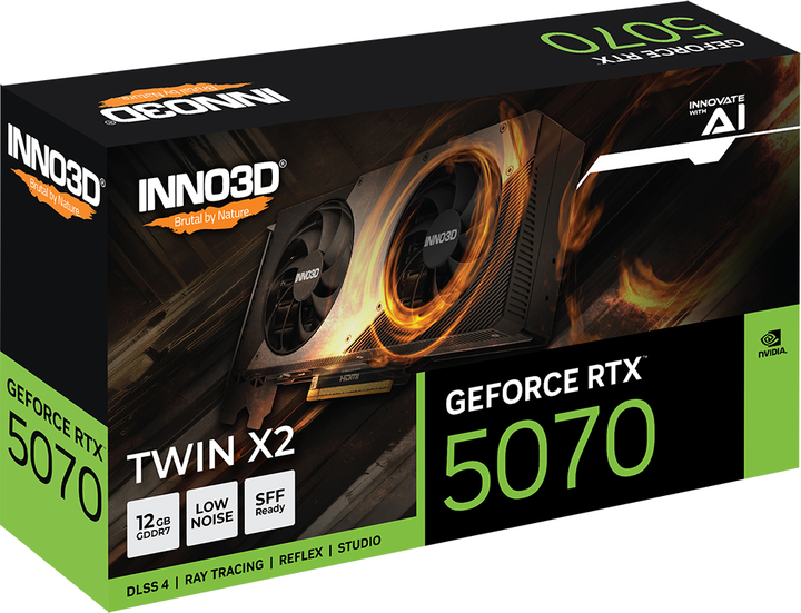 Karta graficzna INNO3D PCI-Ex GeForce RTX 5070 TWIN X2 12GB GDDR7 (192bit) (2512/28000) (HDMI, 3 x DisplayPort) (N50702-12D7-195064N)84733020 - obraz 2