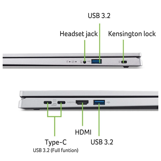 Ноутбук Acer Extensa EX215-57 15.6" FHD IPS, Intel i3-1315U, 8GB, F512GB, UMA, Lin, сріблястий - Фото 6 Ноутбук Acer Extensa EX215-57 15.6" FHD IPS, Intel i3-1315U, 8GB, F512GB, UMA, Lin, сріблястий - зображення 6