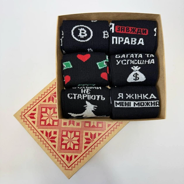 Подарочный женский набор высоких носков 6 пар 36-41 р с дизайном демисезонные в коробке - Фото 5 Подарочный женский набор высоких носков 6 пар 36-41 р с дизайном демисезонные в коробке - изображение 5