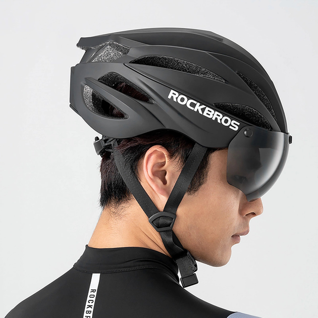 Kask rowerowy Rockbros z szybka, odpinane okulary z ochrona UV Black (5907769373350) - obraz 5