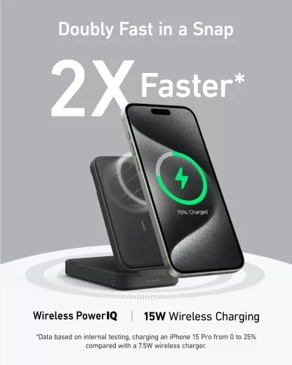 Повербанк Anker MagGo Power Bank (6.6K) Qi2 15W Black Stone - Фото 3 Повербанк Anker MagGo Power Bank (6.6K) Qi2 15W Black Stone - изображение 3