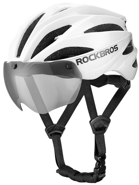Kask rowerowy Rockbros z szybka, odpinane okulary z ochrona UV Matowy Bialy (5907769373367) - obraz 2