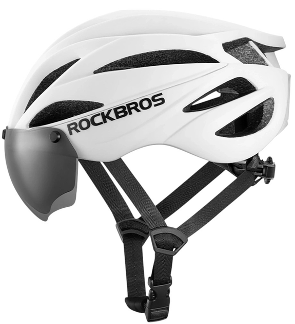 Kask rowerowy Rockbros z szybka, odpinane okulary z ochrona UV Matowy Bialy (5907769373367) - obraz 3