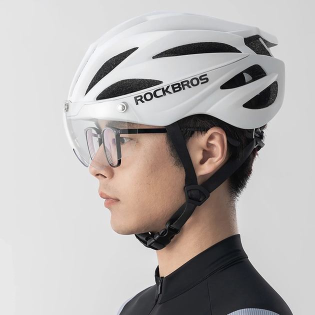 Kask rowerowy Rockbros z szybka, odpinane okulary z ochrona UV Matowy Bialy (5907769373367) - obraz 7