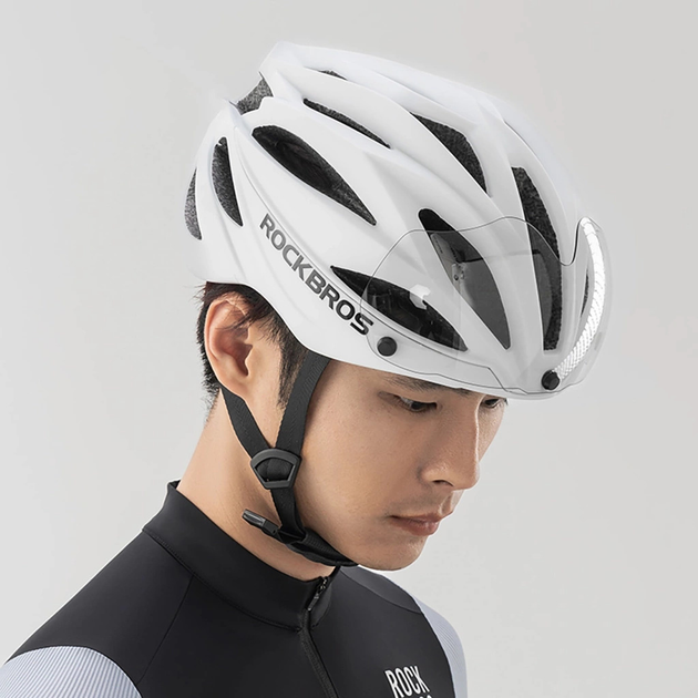 Kask rowerowy Rockbros z szybka, odpinane okulary z ochrona UV Matowy Bialy (5907769373367) - obraz 11