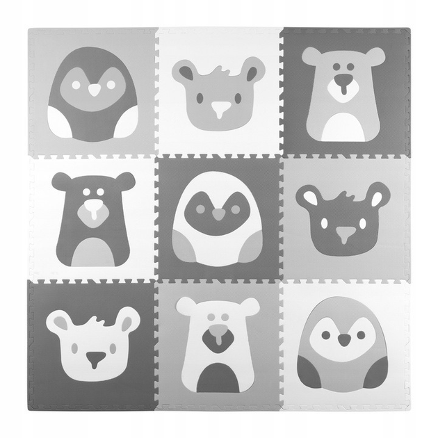 Дитячий килимок з пінопласту RICOKIDS 180 x 180 см 9 шт тваринки сірий (5903890604134) - зображення 1