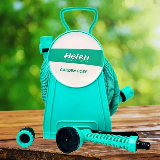 Шланг поливальний 15 м з котушкою і розпилювачем з 7 режимами Helen Garden Tools шланг садовий, що розтягується - зображення 2