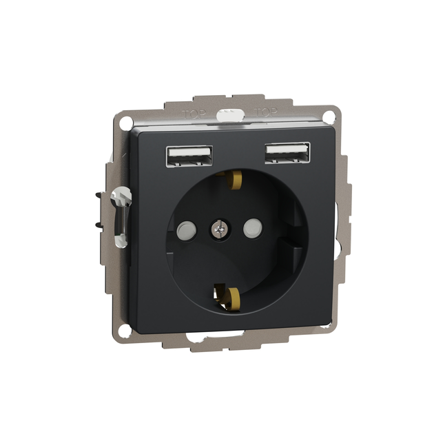Розетка с заземлением + 2 USB тип А Черный SDD114052 Sedna Design Schneider Electric - Фото 1 Розетка с заземлением + 2 USB тип А Черный SDD114052 Sedna Design Schneider Electric - изображение 1