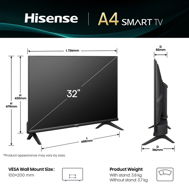 Телевізор Hisense 32" 32A4Q - зображення 3