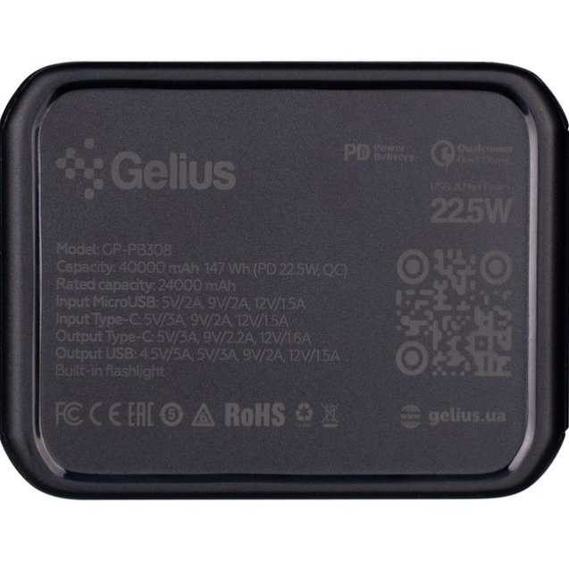 Дополнительная батарея Gelius Wide GP-PB308 40000mAh (QC+PD 22.5W/Led) Black - изображение 8