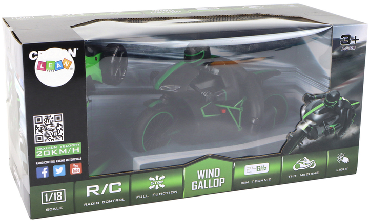 Motocykl zdalnie sterowany Lean Toys RC Racer 20 km/h czarno-zielony (2133) (5905323218888) - obraz 1