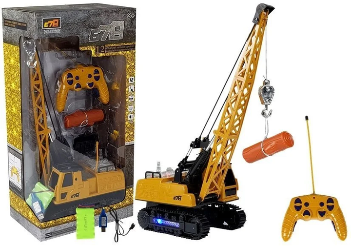 Dźwig zdalnie sterowany Lean Toys RC z ruchomym ramieniem i światłem Żółty 49x22 cm (4525) (5905884453933) - obraz 1