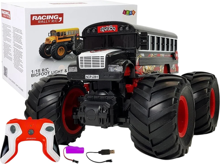 Autobus zdalnie sterowany Lean Toys z dużumi kołami i dźwiękami 2.4G Czarny (9027) (5904204750141) - obraz 2