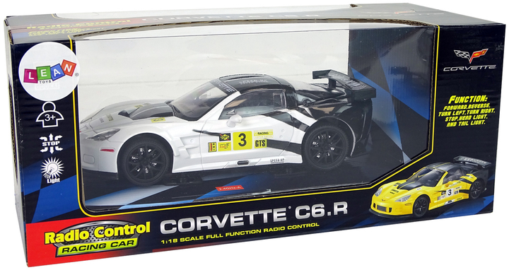 Auto zdalnie sterowane Lean Toys Corvette C6.R ze światłami 2.4 G 1:18 Białe (9726) (5904204756624) - obraz 1