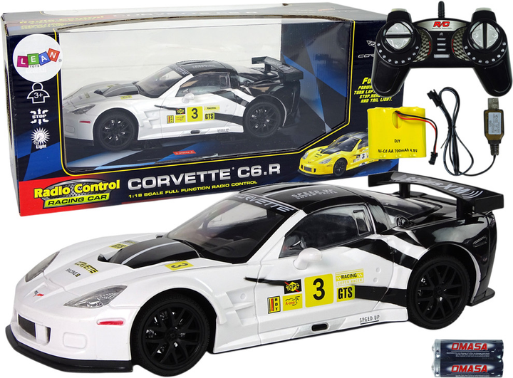 Auto zdalnie sterowane Lean Toys Corvette C6.R ze światłami 2.4 G 1:18 Białe (9726) (5904204756624) - obraz 2