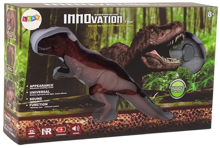 Dinozaur zdalnie sterowany Lean Toys Tyranozaur Rex ze dźwiękiem brązowy (12439) (5905214970260) - obraz 1