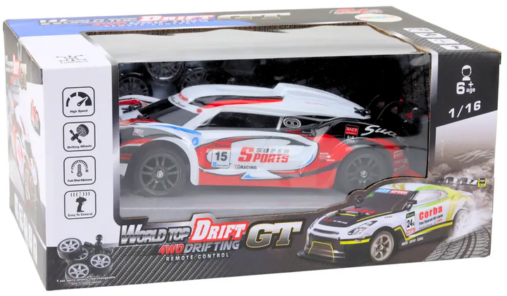 Auto zdalnie sterowane Lean Toys World Top Drift 1:16 Biało-czerwone (20959) (5905991035008) - obraz 1