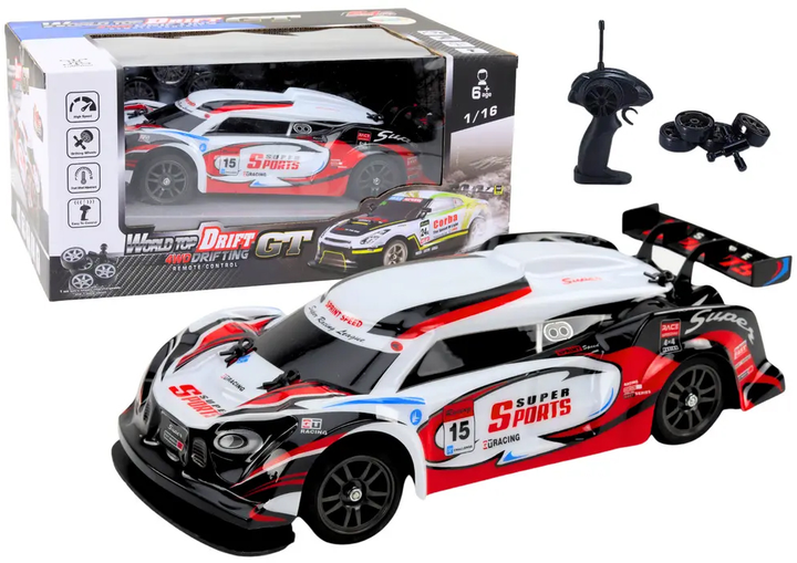 Auto zdalnie sterowane Lean Toys World Top Drift 1:16 Biało-czerwone (20959) (5905991035008) - obraz 2