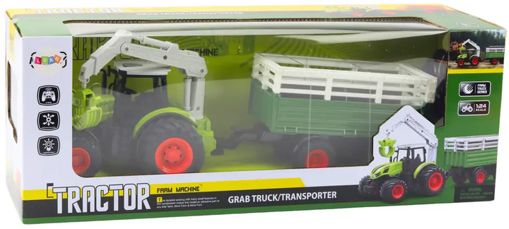 Traktor rolniczy zdalnie sterowany Lean Toys z przyczepą i chwytakiem 2.4G (21205) (5905991037002) - obraz 1
