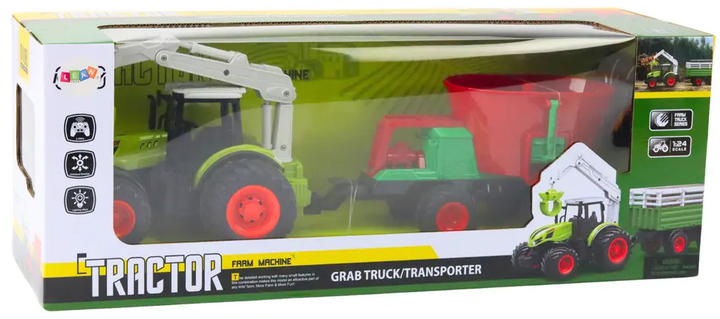 Traktor rolniczy zdalnie sterowany Lean Toys z siewnikiem i chwytakiem obrotowym 2.4G (21206) (5905991037019) - obraz 1