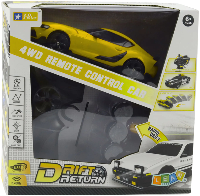 Auto zdalnie sterowane Lean Toys Drift Return 4WD Żółte (22686) (5905991050353) - obraz 1