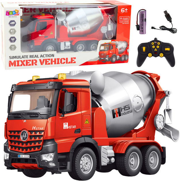 Betoniarka budowlana zdalnie sterowana Lean Toys 2.4G 9CH Czerwona (22704) (5905991050537) - obraz 2