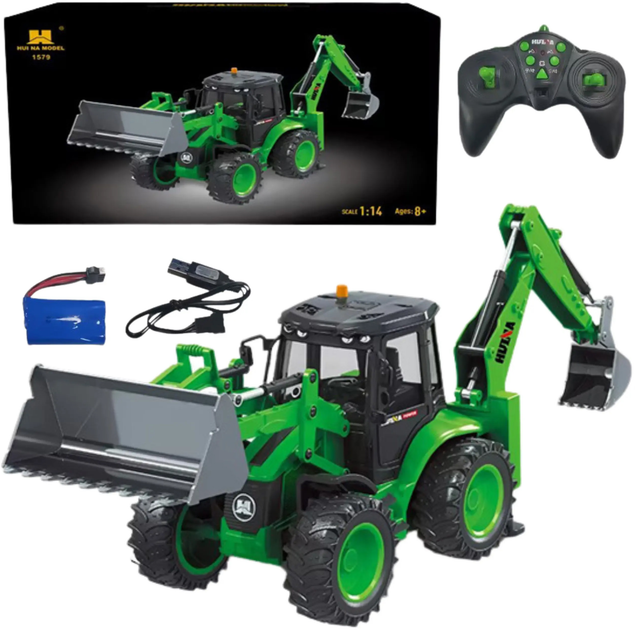 Koparko-ładowarka zdalnie sterowana Huina Toys 1:14 Zielona (22752) (5905991051015) - obraz 2