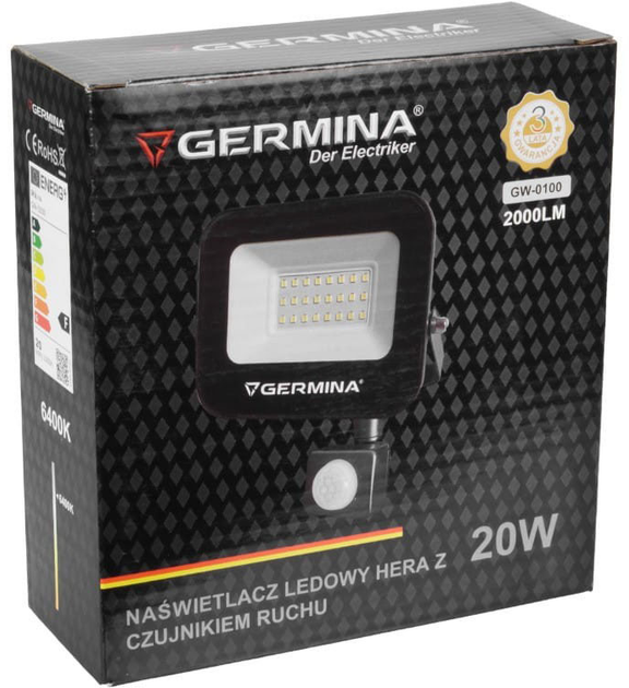 Naświetlacz LED Germina GW-0100 z czujnikiem ruchu 20 W 2000 lm 6400 K Hera - obraz 5