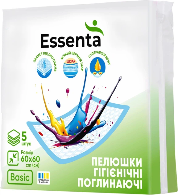Пелюшки гігієнічні поглинаючі Essenta Basic 60x60 cм 5 шт (4820264120681) - Фото 1 Пелюшки гігієнічні поглинаючі Essenta Basic 60x60 cм 5 шт (4820264120681) - изображение 1