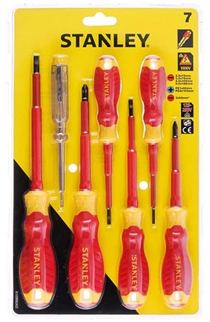 Набір викруток Stanley 7 шт. ізольованих (SL2,5 / SL3,5 / SL4,0 / SL5,5 / PZ1 / PZ2*100 / тестер) (STHT60031-0) - Фото 1 Набір викруток Stanley 7 шт. ізольованих (SL2,5 / SL3,5 / SL4,0 / SL5,5 / PZ1 / PZ2*100 / тестер) (STHT60031-0) - зображення 1
