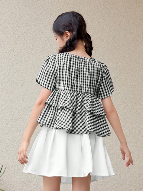Подростковая блузка для девочки SHEIN GD-00136578 152 см Черно-белая (DN3012300046023) 