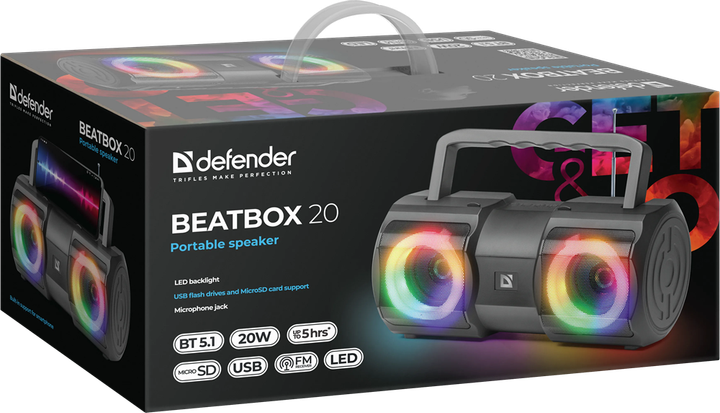 Портативна колонка Defender Beatbox 20 20Вт, Black (65420) (7063514) - изображение 7
