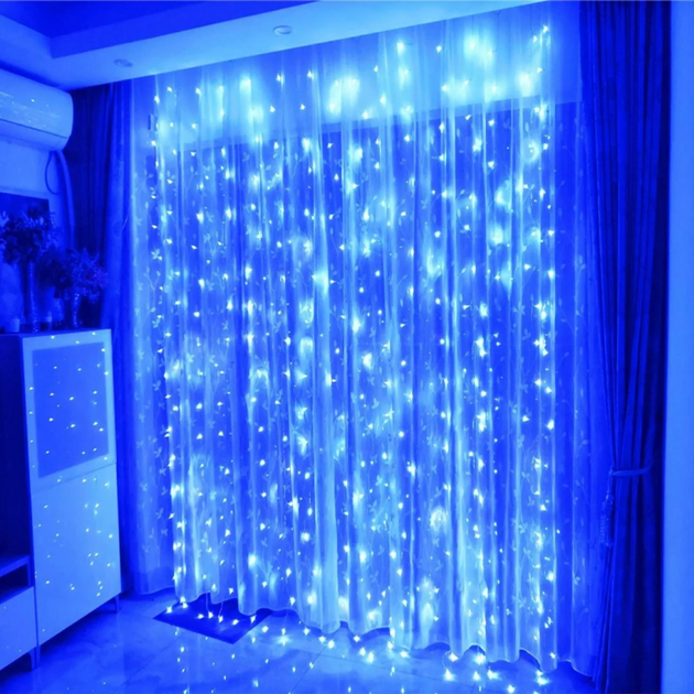 Гірлянда Штора від мережі 3х2м, 320 LED, Водоспад, AD-50581, Синій / Світлодіодна гірлянда на вікно - Фото 1 Гірлянда Штора від мережі 3х2м, 320 LED, Водоспад, AD-50581, Синій / Світлодіодна гірлянда на вікно - зображення 1