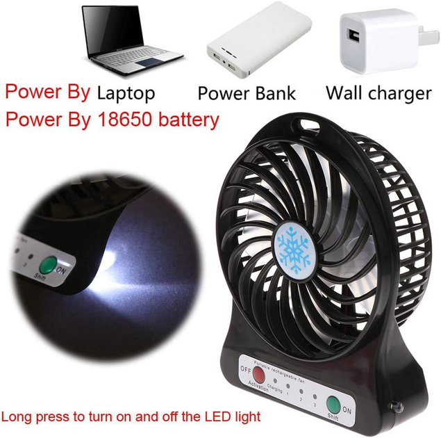 Вентилятор міні настільний з акумулятором та USB-зарядкою Mini Fan Чорний (2859) - зображення 6