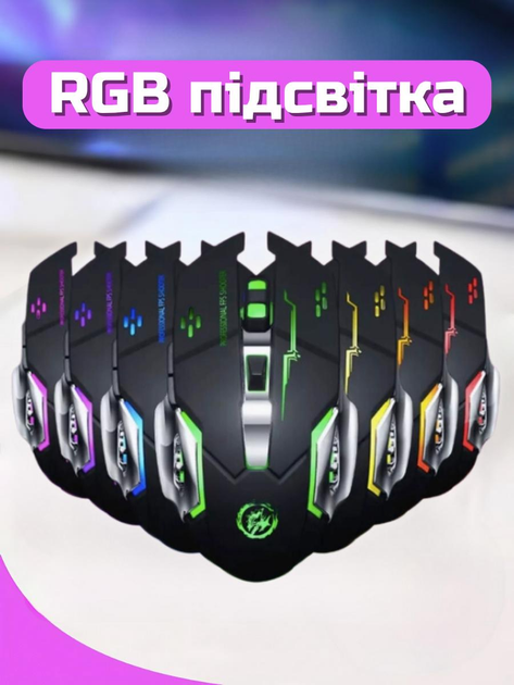 Беспроводная мышь игровая с RGB подсветкой аккумуляторная регулируемое DPI 800 1200 1600 оптический сенсор USB Wi-Fi адаптер эргономичная бесшумная для ПК ноутбуков Android для игр и работы удобная светящаяся мышь с подсветкой - изображение 8