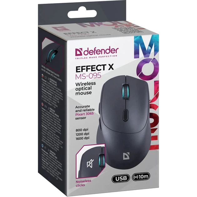 Мышь беспроводная Defender Effect X MS-095 1600 dpi, 6 бесшумных кнопок, питание 1 x AA батарейка Black (52095) - изображение 6